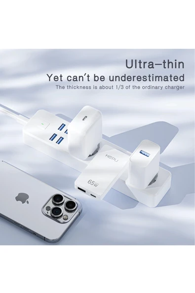 Hepu Hp-C36 Yeni Nesil 65W GAN 1 x Typ-C PD 1 x USB QC Şarj Adaptörü - 4