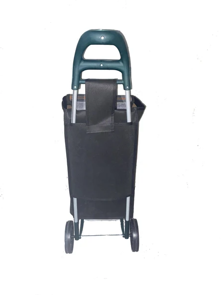 TEKERLEKLİ PAZAR ARABASI VE ÇANTASI, PAZAR SEPETİ, TORBASI BRANDALI DESENLİ ÇANTALI - TURUNCU BEYAZ - 2