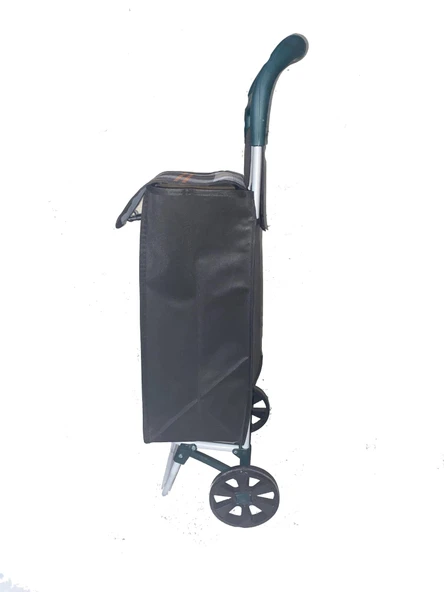 TEKERLEKLİ PAZAR ARABASI VE ÇANTASI, PAZAR SEPETİ, TORBASI BRANDALI DESENLİ ÇANTALI - TURUNCU BEYAZ - 3