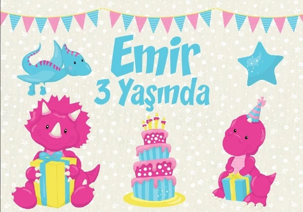 Dinozorlar Temalı Doğum Günü Afişi 100X150 cm ürün görseli