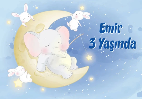Sevimli Fil Temalı Doğum Günü Afişi 100X150 cm ürün görseli