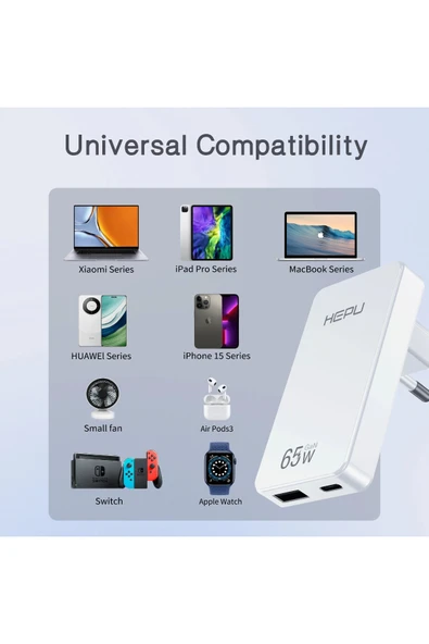 Hepu Hp-C36 Yeni Nesil 65W GAN 1 x Typ-C PD 1 x USB QC Şarj Adaptörü - 5