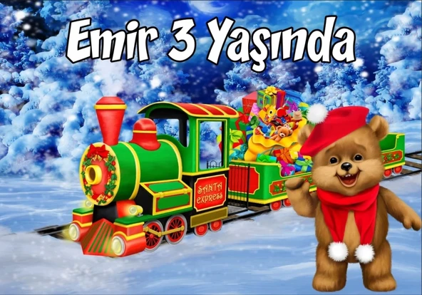 Ayıcık ve Tren Teamlı Doğum Günü Afişi 100X150 cm ürün görseli