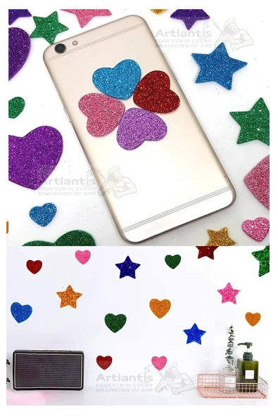 Şekilli Simli Eva Yapışkanlı 100 lü 1 Paket Kendinden Yapışkanlı Simli Eva Sticker Okul Öncesi Kreş Ana Okulu Süsleme - 5