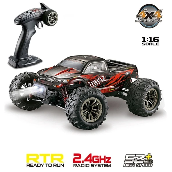 Xinlehong 1:16 Brushless Uzaktan Kumandalı Yüksek Hızlı Rc Araba 52km/s 2.4Ghz 4WD Usb Şarj Kırmızı