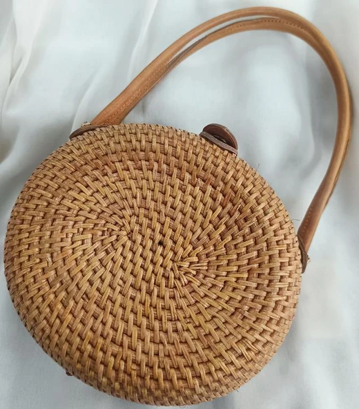 Çanta Deniz Kabuklu Bambu Rattan El Yapımı Deri Askı Kadın Hasır El Çantası Kutu Model - 3