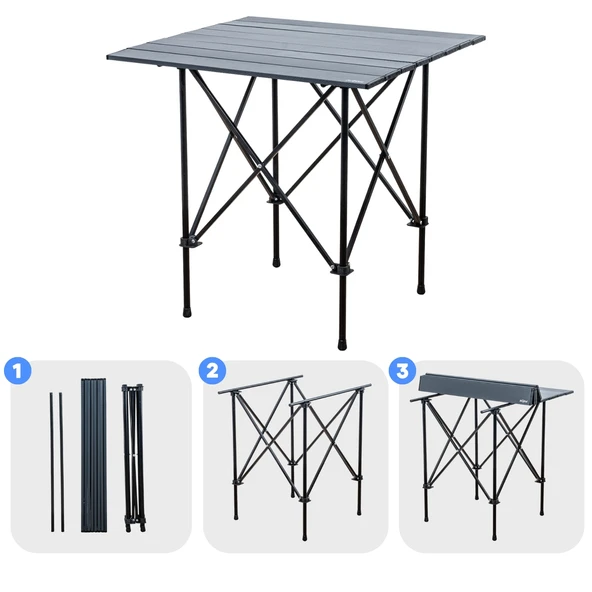 4 Adet Katlanır Kamp Sandalyesi ve Alüminyum Masa Seti - Rock Dark - Bozkır - Taşıma Çantalı - Resim 4