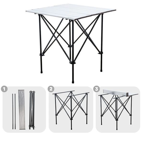 4 Adet Katlanır Kamp Sandalyesi ve Alüminyum Masa Seti - Rock Silver - Antrasit - Taşıma Çantalı - Resim 4