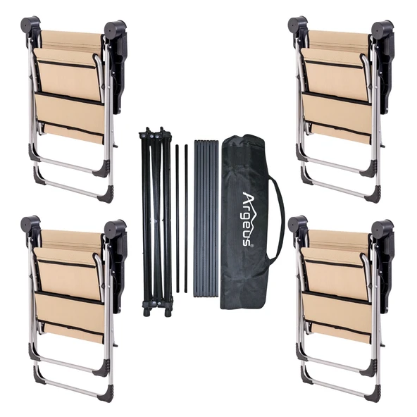 4 Adet Katlanır Kamp Sandalyesi ve Alüminyum Masa Seti - Rock Dark - Sahra - Taşıma Çantalı - Resim 2