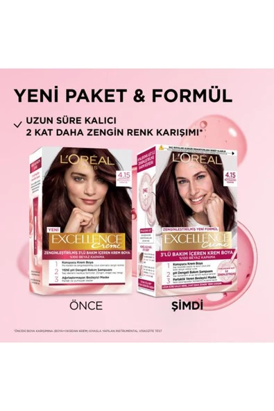 L'Oreal Paris  Excellence Creme 4.15 Büyüleyici Kahve Saç Boyası - Resim 2