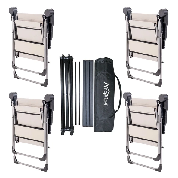 4 Adet Katlanır Kamp Sandalyesi ve Alüminyum Masa Seti - Rock Dark - Bozkır - Taşıma Çantalı - Resim 2