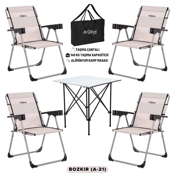 4 Adet Katlanır Kamp Sandalyesi ve Alüminyum Masa Seti - Rock Silver - Bozkır - Taşıma Çantalı ürün görseli