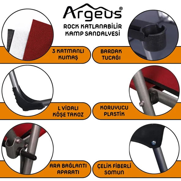 4 Adet Katlanır Kamp Sandalyesi ve Alüminyum Masa Seti - Rock Dark - Kaya Gri - Taşıma Çantalı - 3
