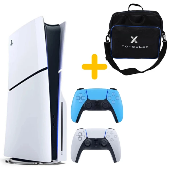Sony Playstation 5 - CFI 2016 Avrupa - 1 TB Slim Cd Edition Konsol - Çift Kol (Mavi) + ÇANTA