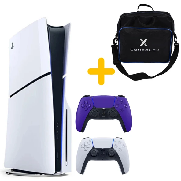 Sony Playstation 5 - CFI 2016 Avrupa - 1 TB Slim Cd Edition Konsol - Çift Kol (Mor) + ÇANTA