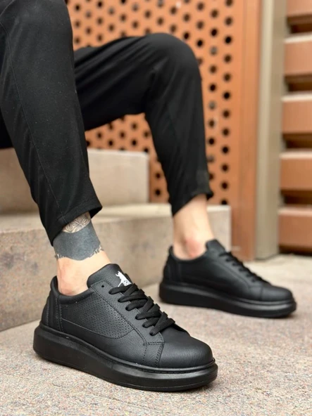 BA0423  Kalın Siyah Yüksek Taban Siyah Bağcıklı Spor Erkek Ayakkabı ürün görseli