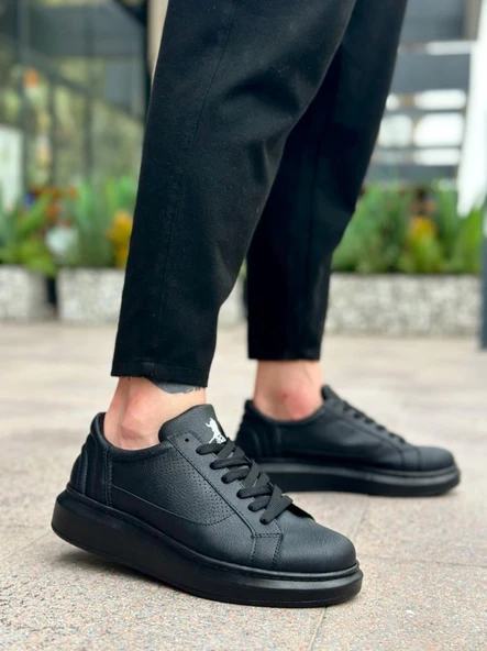 BA0423  Kalın Siyah Yüksek Taban Siyah Bağcıklı Spor Erkek Ayakkabı - Resim 3