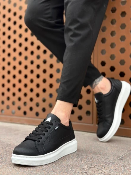 BA0423  Kalın Yüksek Taban Siyah Bağcıklı Spor Erkek Ayakkabı - Resim 2