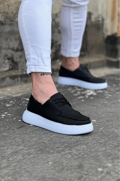 WG508 Siyah Cilt Ortopedik Taban Erkek Casual Ayakkabı - Resim 3