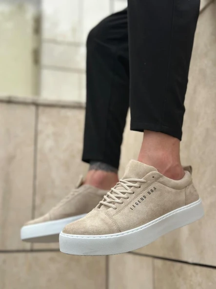 BA0104 Bağcıklı Krem Süet Beyaz Taban Spor Klasik Erkek Ayakkabı - Resim 4