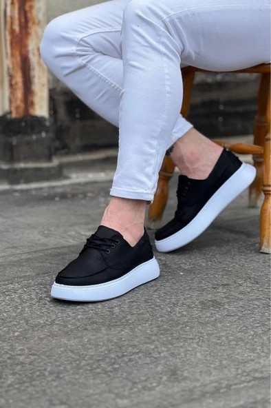 WG508 Siyah Cilt Ortopedik Taban Erkek Casual Ayakkabı - Resim 2