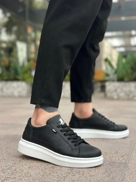 BA0423  Kalın Yüksek Taban Siyah Bağcıklı Spor Erkek Ayakkabı - Resim 3