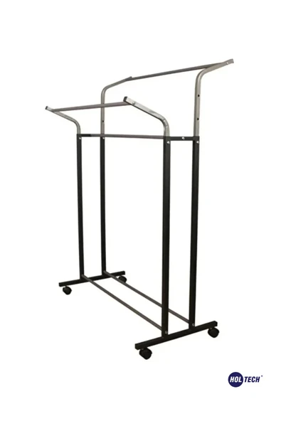 AYARLANABİLİR METAL KONFEKSİYON ASKISI ÇİFTLİ PORTATİF AYAKLI VİTRİN ASKILIK
