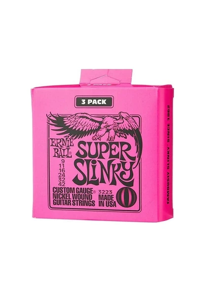 Ernie Ball P03223 Super Slinky Nickel Wound Electric Guitar Strings 3 Pack - 9-42 Gauge - 3