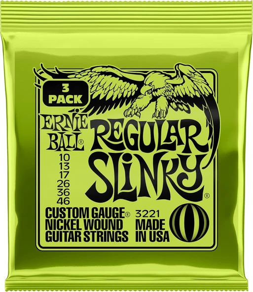 Ernie Ball P03221 Normal Slinky Nickel Wound Elektro Gitar Telleri 3'lü Paket - Ölçü 10-46