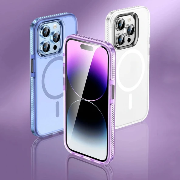 iPhone 15 Pro Kılıf Airbagli M-safe Wireless Şarj Özellikli Lens Koruyuculu Klaptika Kapak - Resim 4