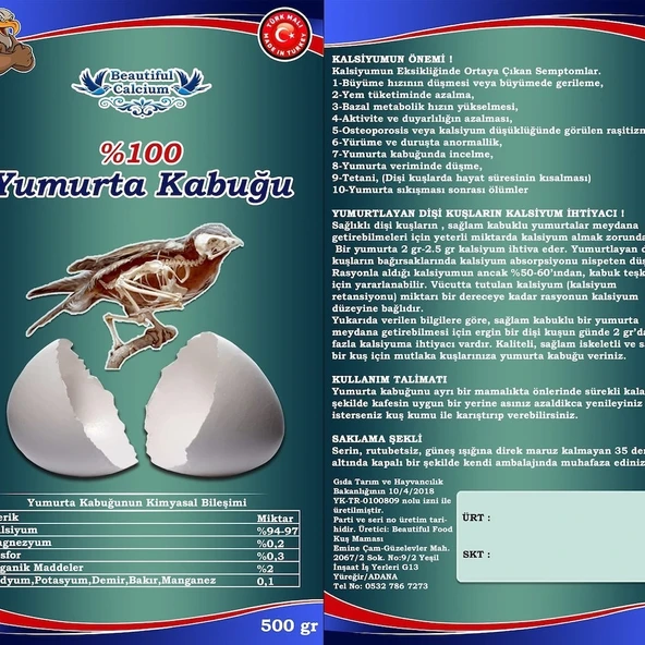 Beautiful Food Yumurta Kabuğu Kuşlar için Kalsiyum Desteği 1Kg. Kabuk - 4