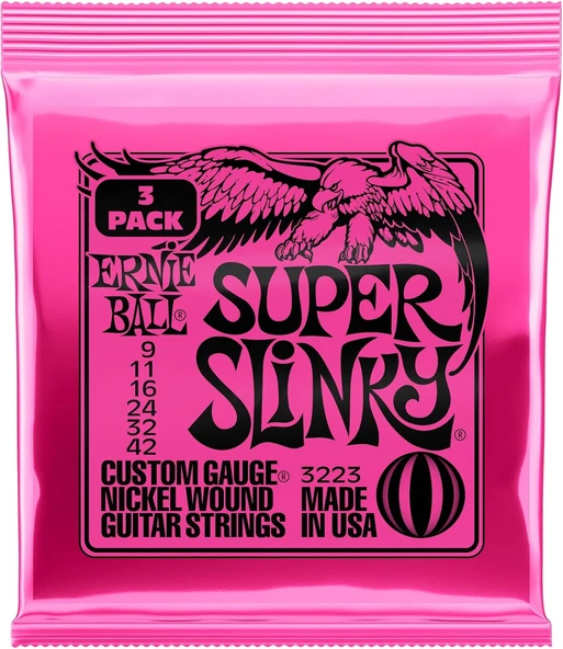 Ernie Ball P03223 Super Slinky Nickel Wound Electric Guitar Strings 3 Pack - 9-42 Gauge