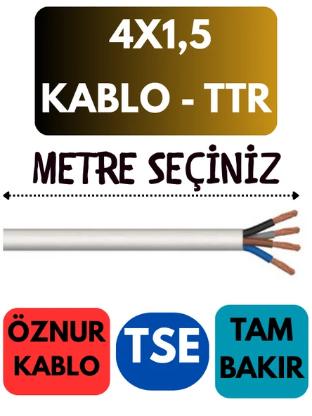 Öznur 4X1,5 TTR Kablo Metre Seçenekli (Beyaz)