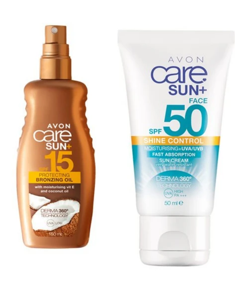 Avon Care Sun+ Shine Güneş Kremi SPF50 50ML + Avon Care Hindistan Cevizi Yağı Içeren Bronzlaştırıcı Yağ 150 ml