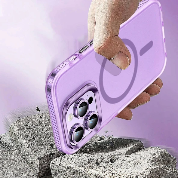 iPhone 15 Pro Kılıf Airbagli M-safe Wireless Şarj Özellikli Lens Koruyuculu Klaptika Kapak - Resim 8