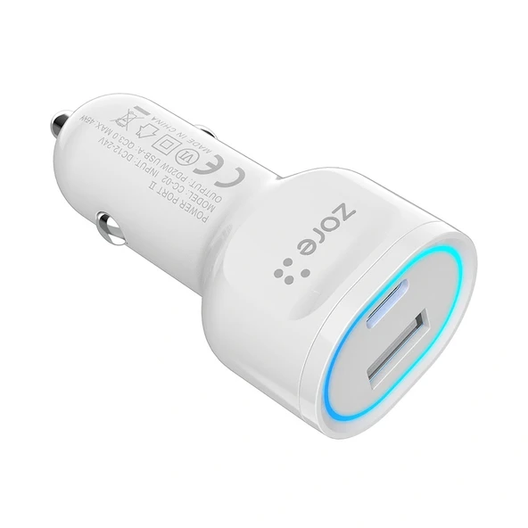 CC-02 Hızlı Şarj Özellikli LED Işıklı QC 3.0 USB-A ve Type-C PD Araç Şarj Başlığı PD 20W - Resim 2