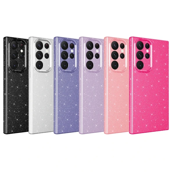 Samsung  S22 Ultra Kılıf Kamera Korumalı Simli Lüks Koton Kapak - Resim 2