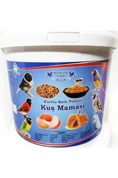 Beautiful Food Kurtlu Ballı Polenli Kuş Maması Kuş Yemi 5 Kg