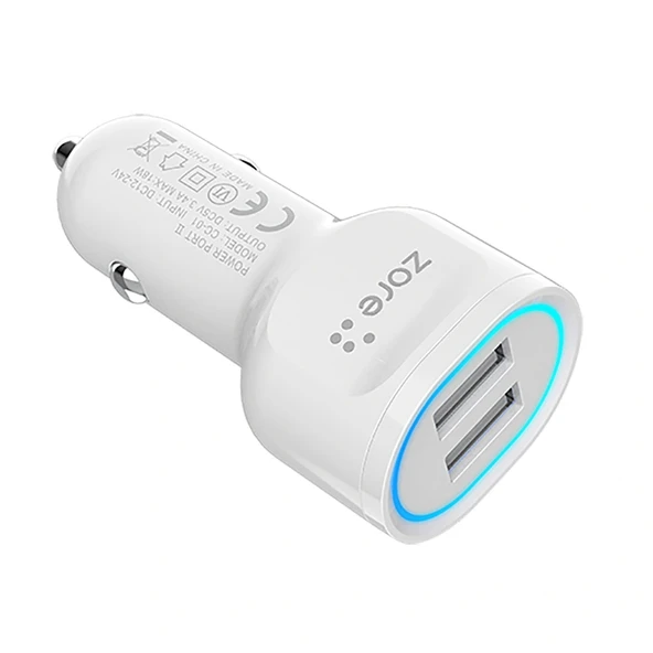 CC-01 Hızlı Şarj Özellikli LED Işıklı Dual USB Araç Şarj Başlığı 18W - 3