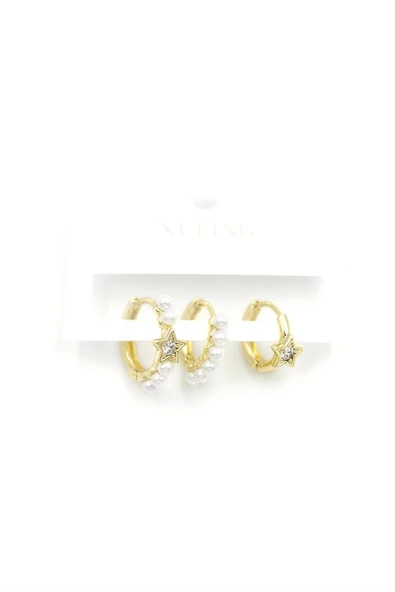3'lü Xuping İncili Küpe - 14K Altın - 2