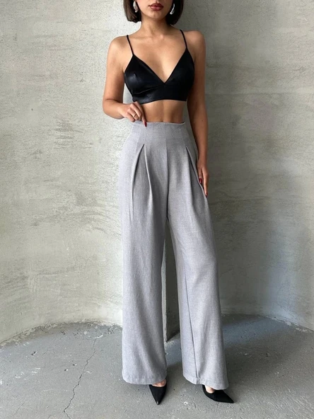 Pileli keten pantolon s255046