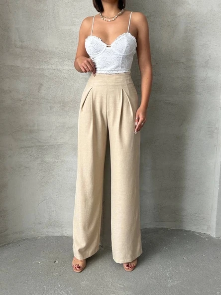 Pileli keten pantolon s255046 - 4