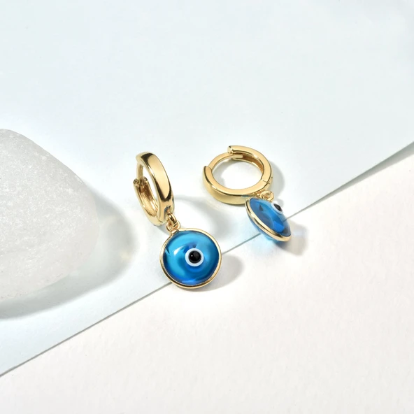 14 Ayar Altın Kaplama Göz Boncuklu Gümüş Küpe - ES00152 ürün görseli 1