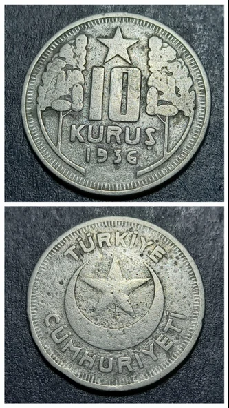 Escoines Koleksiyon 3996368168b611eb85 1936 10Kuruş (RR) Nadir çıkar ÇT/ÇT+ eski yerli madeni para