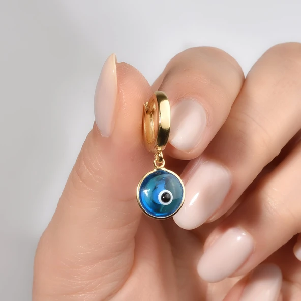 14 Ayar Altın Kaplama Göz Boncuklu Gümüş Küpe - ES00152 - Resim 3