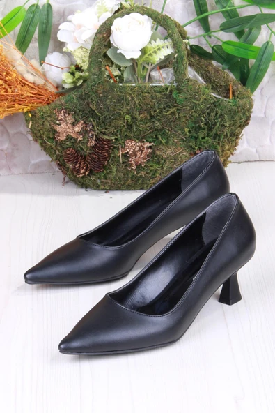 Fort 16309 Düz Sade Cilt Rahat Şık Stiletto Alçak Topuklu Kadın Ayakkabı - Resim 4