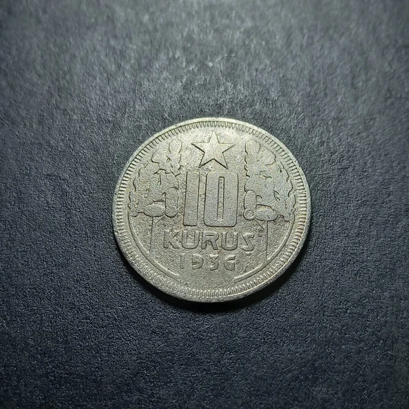 Escoines Koleksiyon 3996368168ec9065fe 10Kuruş 1936 (RR) Temiz/ÇT eski madeni para - Resim 4