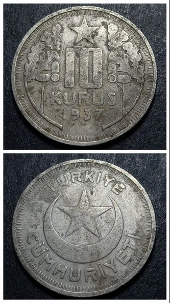Escoines Koleksiyon 3996368168a1f9c3b8 1937 10Kuruş ÇT eski madeni para