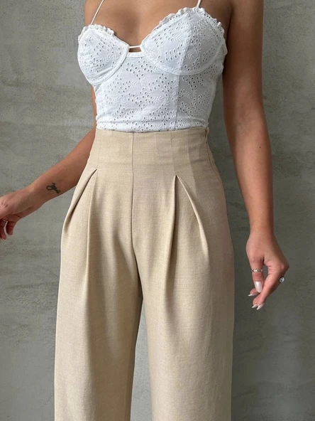 Pileli keten pantolon s255046 - 2