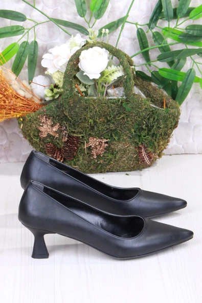 Fort 16309 Düz Sade Cilt Rahat Şık Stiletto Alçak Topuklu Kadın Ayakkabı - Resim 3